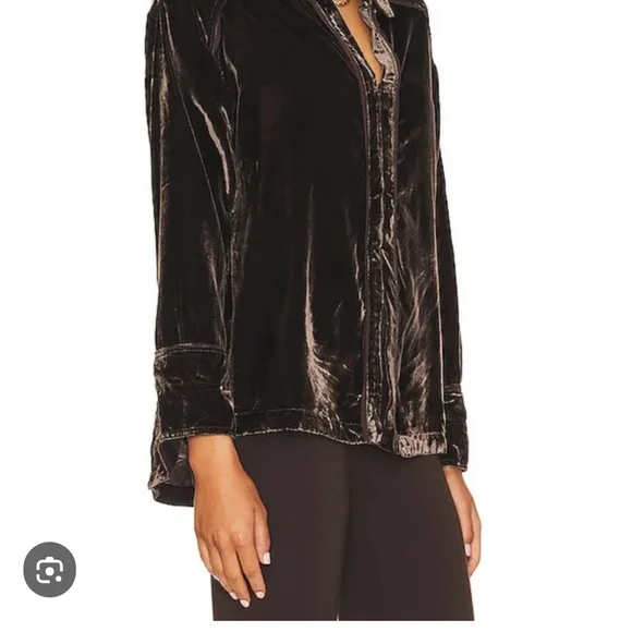 Elegant Chocolate Brown Velvet Women's Top - Picture 3 of 10